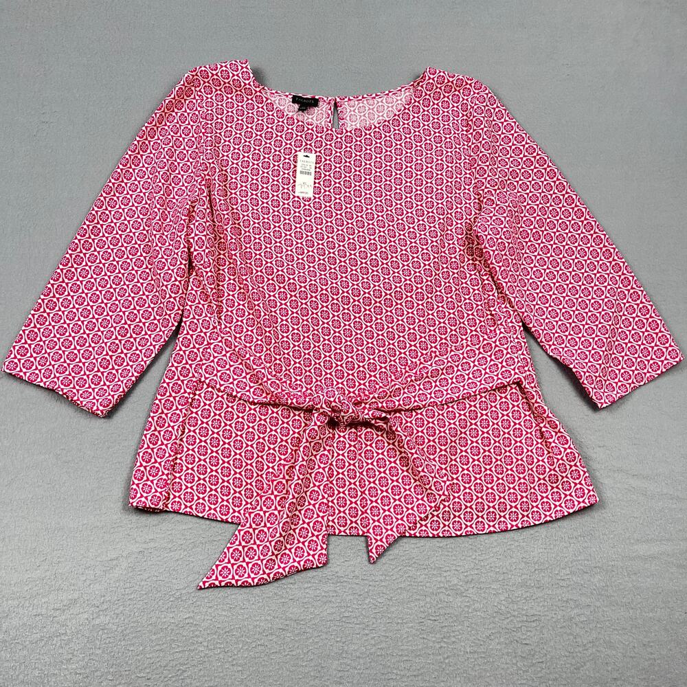 Talbots NWT Pink Geometric Medallion Tie Waist 3/4 Sleeve Blouse Top Women's XL